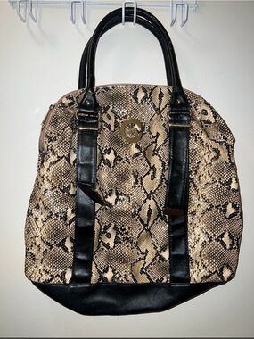Snake Print Tote Bag with Black Trim